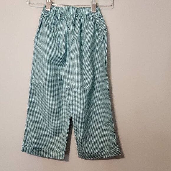 Anavini pants boys 3 green gingham lightweight cotton elastic waist New - Picture 6 of 11